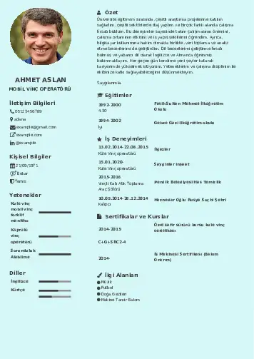 Vinç Operatörü Cv Örnekleri cv indir